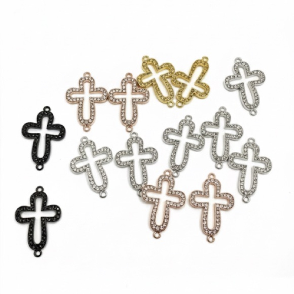 Rhinestone Cross Connector Beads Silver Gold Rose Gold Set